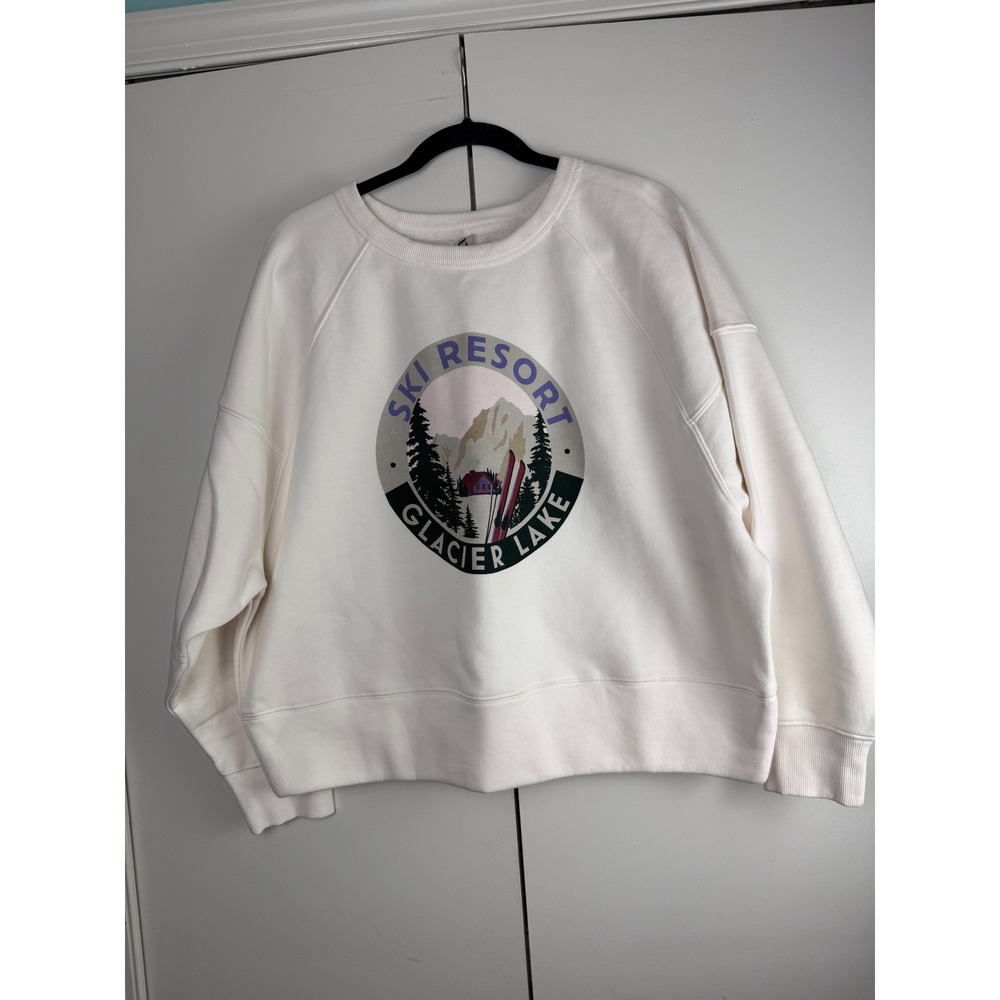Lou & Grey Signature‎ Soft Ski Resort Glacier Lake Graphic Sweatshirt Cream Med